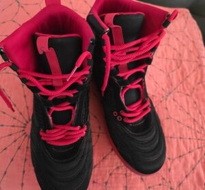 Men's Athletic High-Top Sneakers in Black and Hot Pink